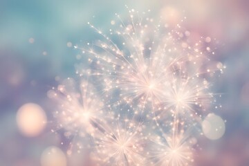 Pastel bokeh sparkles resembling soft delicate fireworks against a blurred sky, Ai Generated