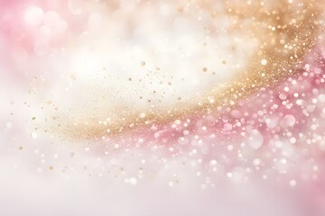 Pink and gold bokeh sparkles swirling like magical dust over a soft white background, AI Generated