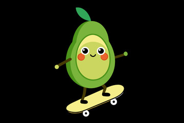  Cute Cool Avocado Playing Skateboard Cartoon Vector Icon Illustration Food Sport Isolated Flat vector art illustration