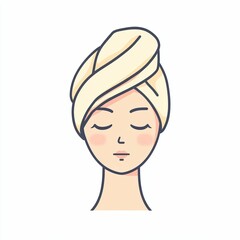 A woman enjoys a moment of relaxation after completing her skincare routine, her head wrapped in a towel in a soothing environment