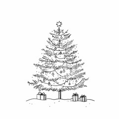Obraz premium Christmas Cheer: Festive Sketch of Decorated Christmas Tree