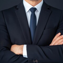 Businessman with crossed arms listening during a negotiation, strategy, defensive position in negotiation
