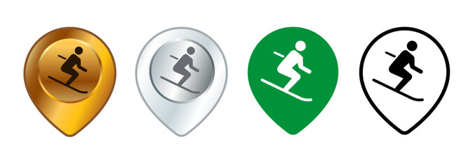 Downhill skiing map location tourist destination winter season recreation athlete ski cold snow weather place area design set collection