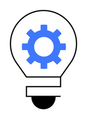 Lightbulb with a blue gear symbol inside. Ideal for innovation, creativity, technology, ideas, engineering themes. Clean, minimalistic style for versatile usage in various design contexts.