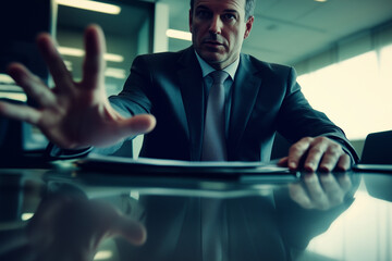 CEO interacting with clients or stakeholders in a formal meeting room