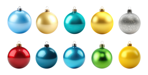 Set of glass Christmas balls isolated on transparent background