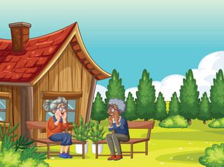 Elderly Couple Enjoying Outdoor Conversation
