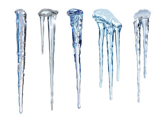 Set of icicles isolated on transparent background