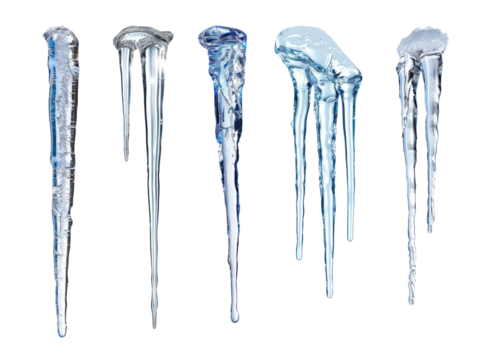 Set of icicles isolated on transparent background