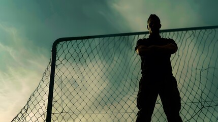 Silhouette of a football coach arms crossed standing