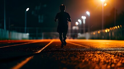 Silhouette of a person walking through a city at night