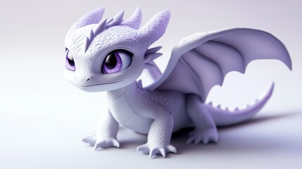 Cute baby dragon illustration with vibrant purple eyes and detailed scales, set against a white background. Fantasy and mythical creature art.
