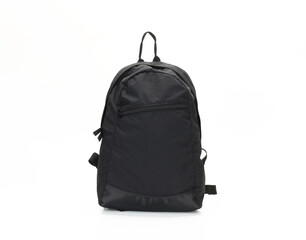 Black backpack isolated on white background, Front view of white textile backpack, Stylish black school backpack, User friendly backpack.