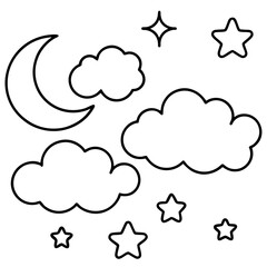 clouds stars moon outline coloring book page line art drawing