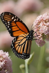 Obraz premium Beautiful Close-Up Photo of Monarch Butterfly Resting Peacefully on a Vibrant Flower