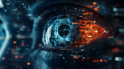 A Close-Up of a Human Eye with a Digital Interface