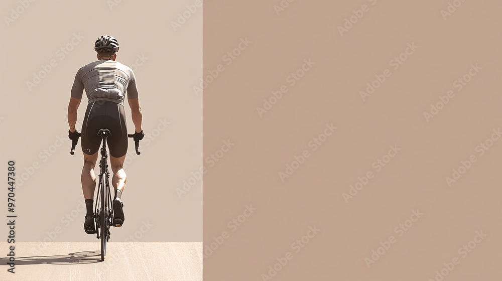Poster Cyclist silhouette pedaling downhill with sharp speed lines representing determination and momentum during a fast race Large space for text in center Stock photo with copy space