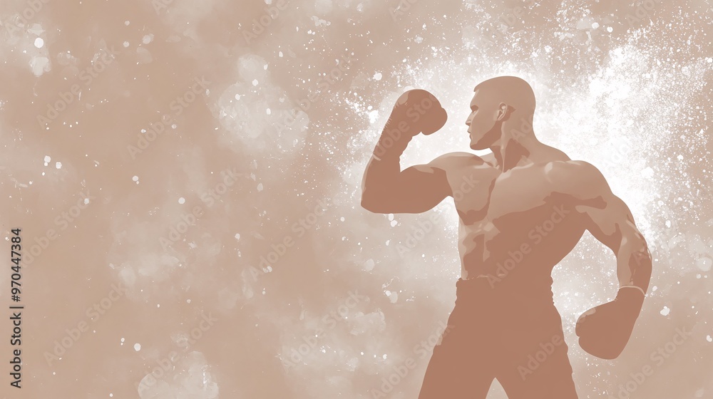 Poster boxer silhouette throwing a punch with intense motion blur and glowing effects representing raw powe