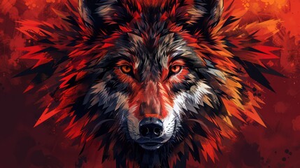 A vibrant, artistic depiction of a wolf's face, showcasing bold colors and intricate details.