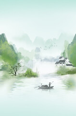 Spring mood freehand landscape painting