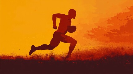 Football player silhouette running with the ball with intense speed lines and dust trails capturing speed and determination Large space for text in center Stock photo with copy space