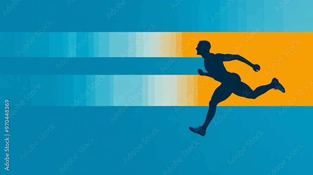 Aufkleber Track and field athlete silhouette running with dynamic action lines and a glowing trail symbolizing power and endurance Large space for text in center Stock photo with copy space