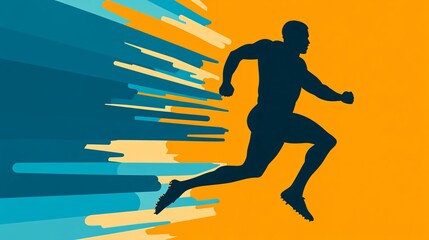 Track and field athlete silhouette running with dynamic action lines and a glowing trail symbolizing power and endurance Large space for text in center Stock photo with copy space