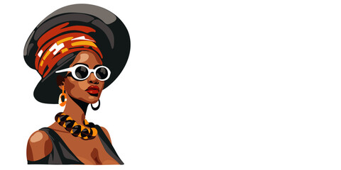 Background or banner side view portrait of fashionable African American woman on white background, copy space