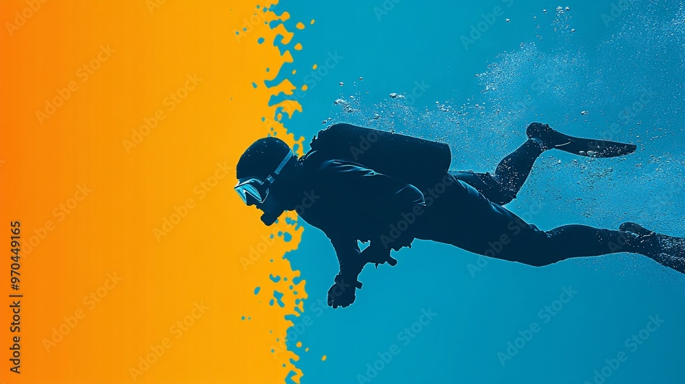Poster football goalkeeper silhouette diving to save a shot with motion blur and glowing effects capturing 