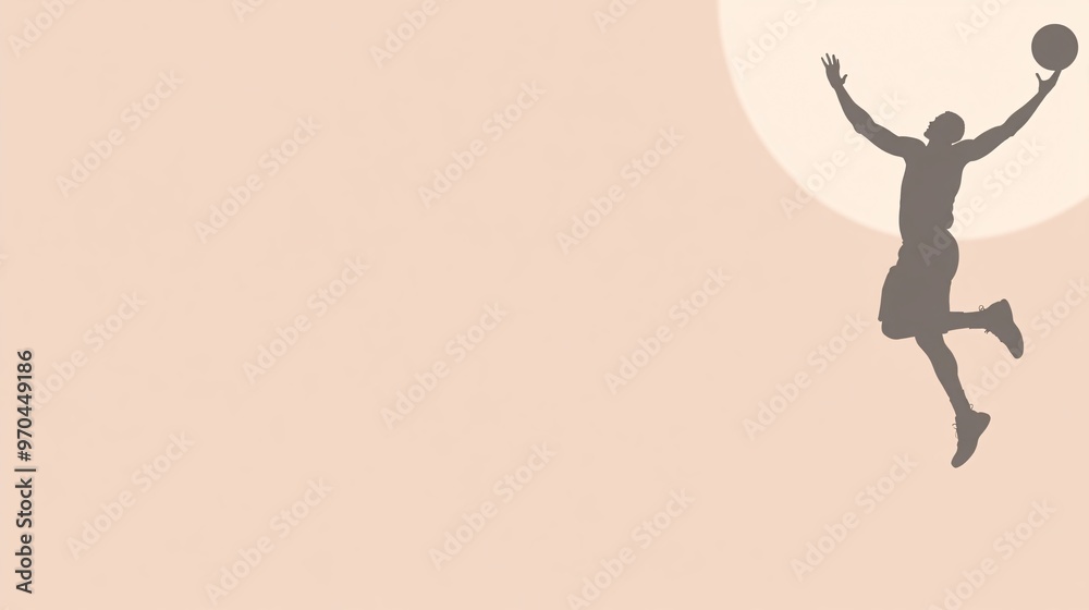 Aufkleber Basketball player silhouette leaping mid-air for a powerful dunk with dynamic motion lines capturing intensity and action Large space for text in center Stock photo with copy space