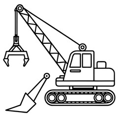 Naklejka premium crawler crane loader outline coloring book page line art drawing