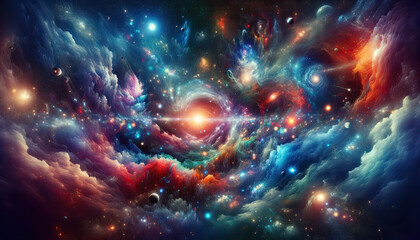 Abstract universe background show multi dimension of space and stars light inside nebula galaxy in astronomy and science concept.