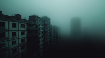 Foggy abandoned city skyline
