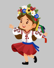 Happy beautiful young woman or girl in Ukrainian traditional clothes