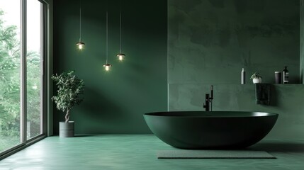 Modern dark green themed contemporary bathroom design AI generated image