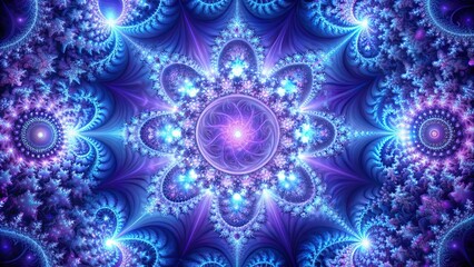 Abstract lilac and blue fractal patterns with glowing elements