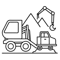 Naklejka premium digger concrete mixer outline coloring book page line art drawing