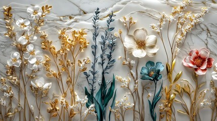 The grunge oil marble wildflowers are isolated on a transparent background, and the background is generated by using stock