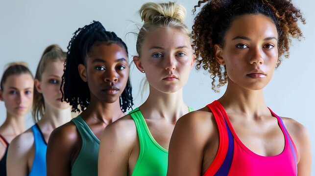 Diverse Female Athletes in Plain Background, Group Portrait Shot, Group Portrait Shot, , Female Athletes, Group