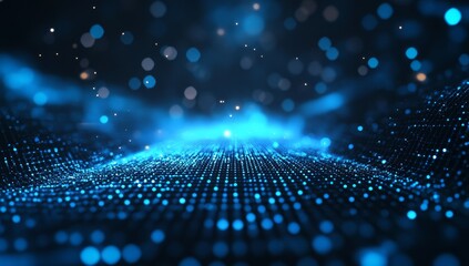 Abstract Blue Glow Background with Bokeh Lights.