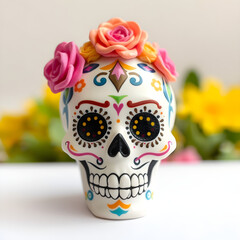 Naklejka premium Pieza única: Calavera de cerámica pintada a mano