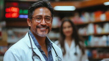 Fototapeta premium Pharmaceutical sales and doctors talk, 