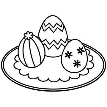 easter eggs on plate outline clip art preview