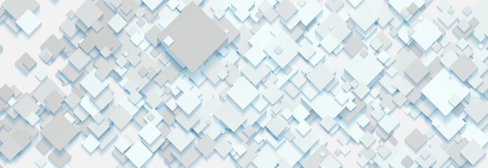 Blue and white 3d paper squares tech geometric minimal background. Vector corporate banner design