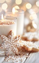 Beautiful winter scene with candles, decorated cookies, and warm ambiance, perfect for holiday celebrations.