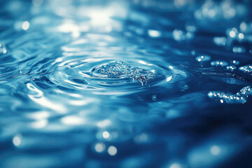 Blurred blue water with ripples, splashes, and bubbles