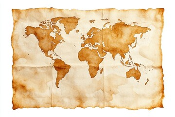 Vintage world map with a textured, aged appearance. Perfect for travel, education, or decorative purposes.