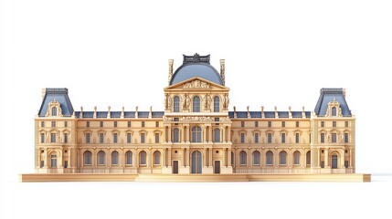 Fototapeta premium Louvre Museum (France) clipart, element, 3D illustration, realistic, isolated on white background