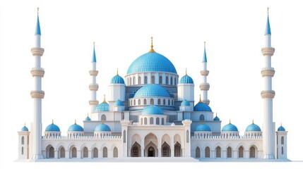 Blue Mosque (Turkey) clipart, element, 3D illustration, realistic, isolated on white background