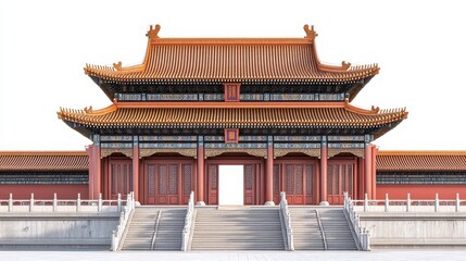 Fototapeta premium Forbidden City (China) clipart, element, 3D illustration, realistic, isolated on white background